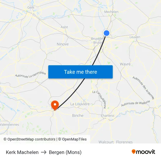 Machelen Church to Bergen (Mons) map