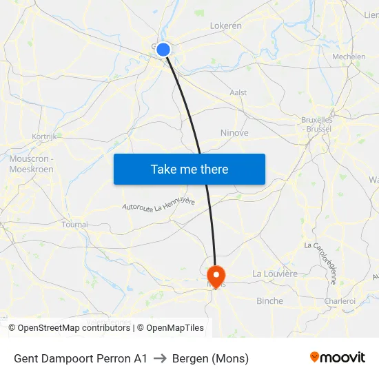 Gent Dampoort Perron A1 to Bergen (Mons) map