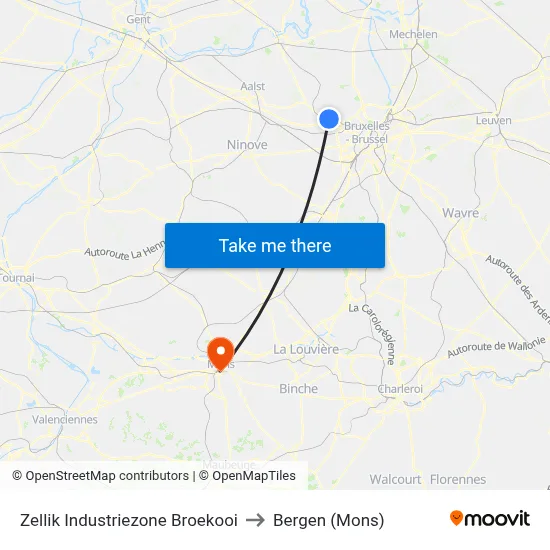 Zellik Industrial Zone Broekooi to Bergen (Mons) map
