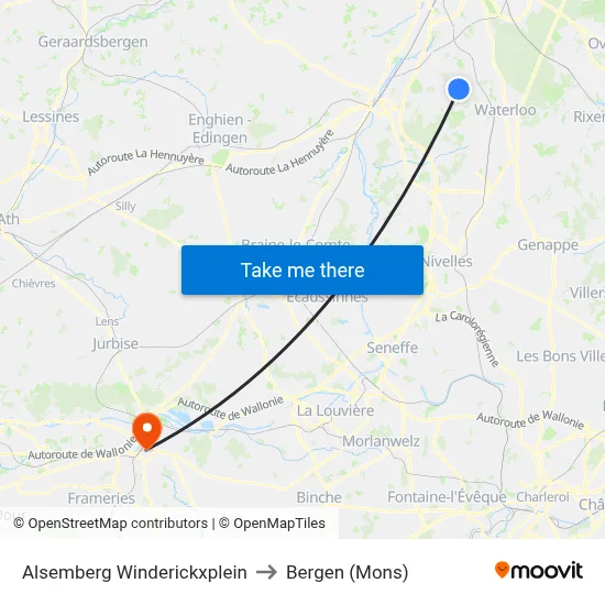 Alsemberg Winderickxplein to Bergen (Mons) map