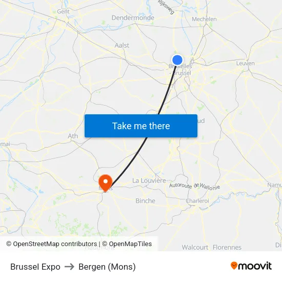 Brussel Expo to Bergen (Mons) map