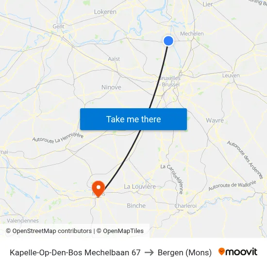 Kapelle-Op-Den-Bos Mechelbaan 67 to Bergen (Mons) map