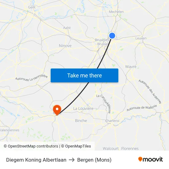 Diegem Koning Albertlaan to Bergen (Mons) map