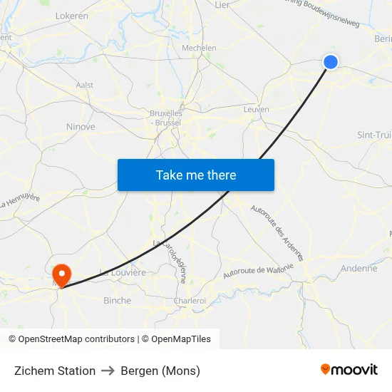 Zichem Station to Bergen (Mons) map