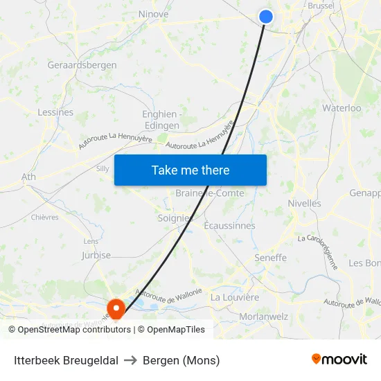 Itterbeek Breugeldal to Bergen (Mons) map