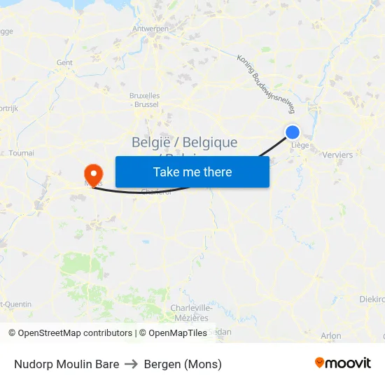Nudorp Bare Mill to Bergen (Mons) map