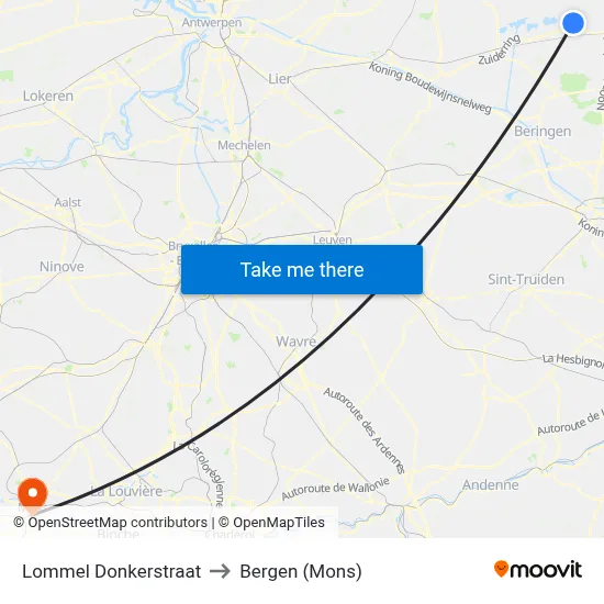 Lommel Donkerstraat to Bergen (Mons) map