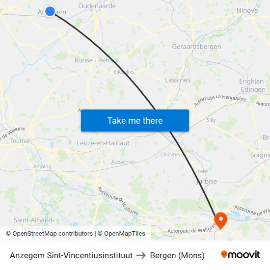 Anzegem St. Vincent Institute to Bergen (Mons) map