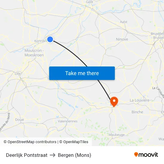 Deerlijk Pontstraat to Bergen (Mons) map
