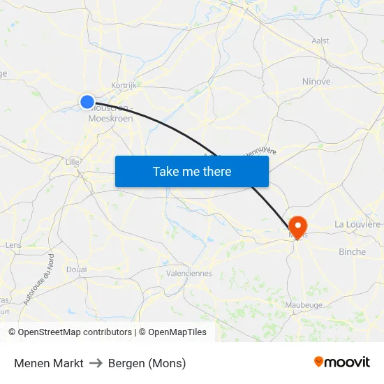Menen Markt to Bergen (Mons) map