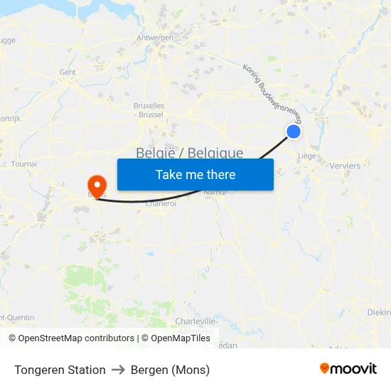 Tongeren Station to Bergen (Mons) map