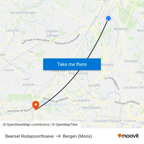 Beersel Red Gate Farm to Bergen (Mons) map