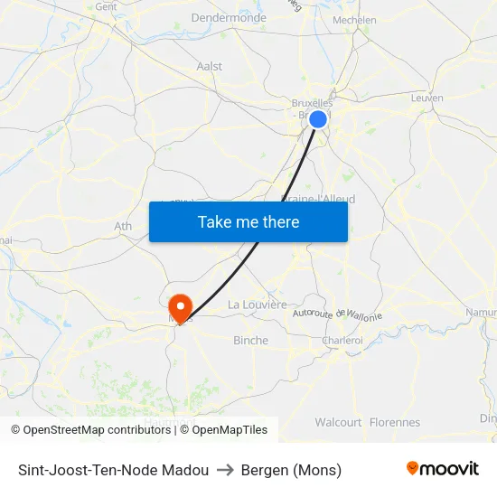 Sint-Joost-Ten-Node Madou to Bergen (Mons) map