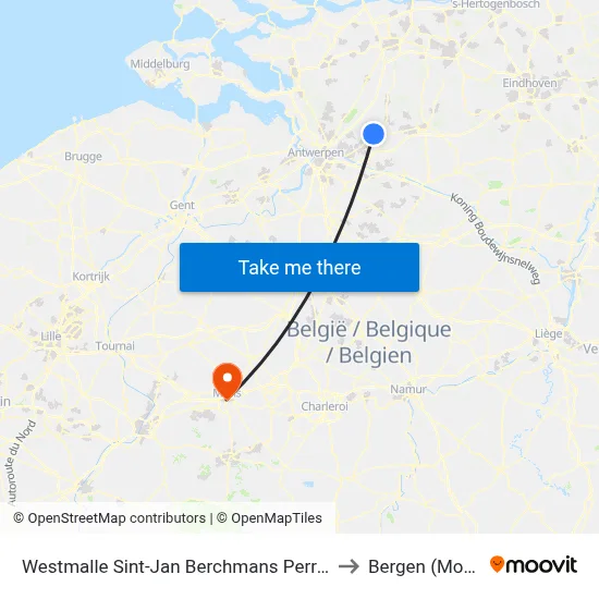 Westmalle Sint-Jan Berchmans Perron 1 to Bergen (Mons) map