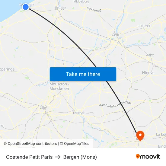 Ostend Little Paris to Bergen (Mons) map