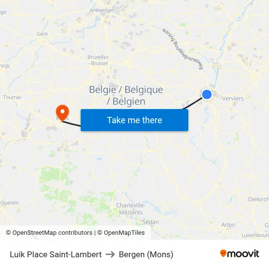 Liege Saint-Lambert Square to Bergen (Mons) map