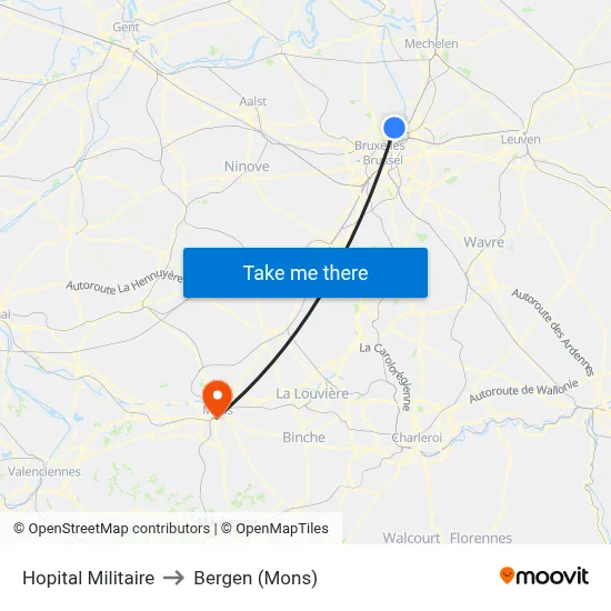 Hopital Militaire to Bergen (Mons) map