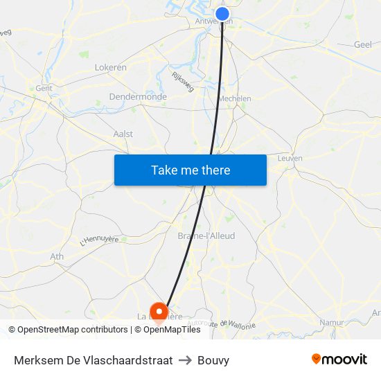 Merksem De Vlaschaardstraat to Bouvy map