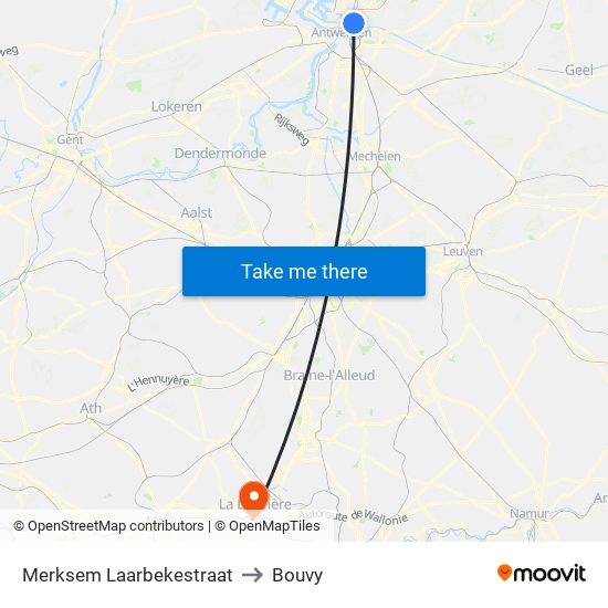 Merksem Laarbekestraat to Bouvy map