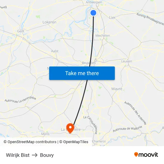 Wilrijk Bist to Bouvy map