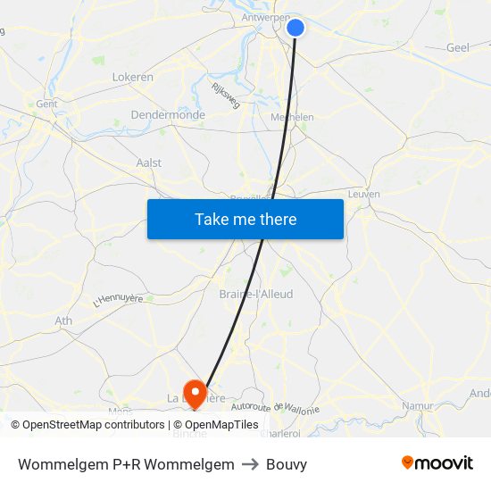 Wommelgem P+R Wommelgem to Bouvy map