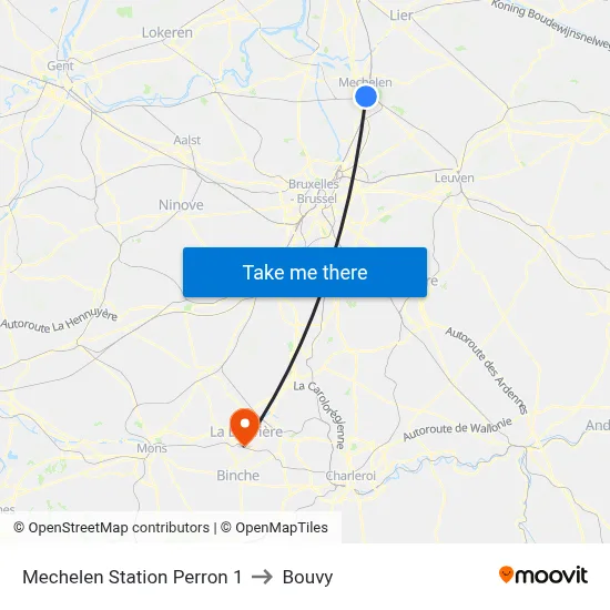 Mechelen Station Perron 1 to Bouvy map