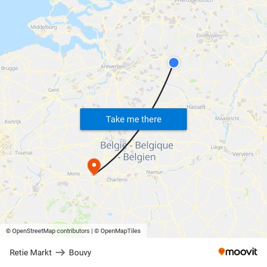 Retie Markt to Bouvy map