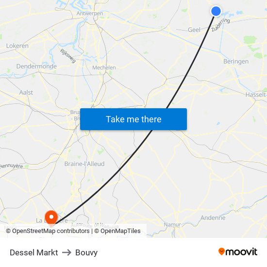 Dessel Markt to Bouvy map