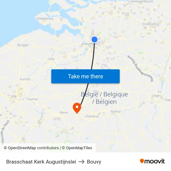 Brasschaat Kerk Augustijnslei to Bouvy map
