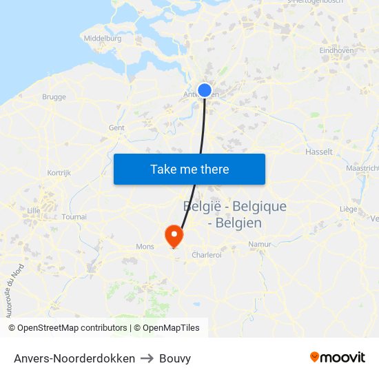 Anvers-Noorderdokken to Bouvy map