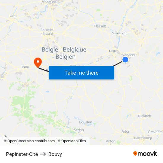 Pepinster-Cité to Bouvy map