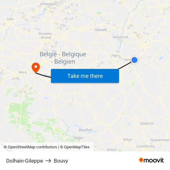 Dolhain-Gileppe to Bouvy map