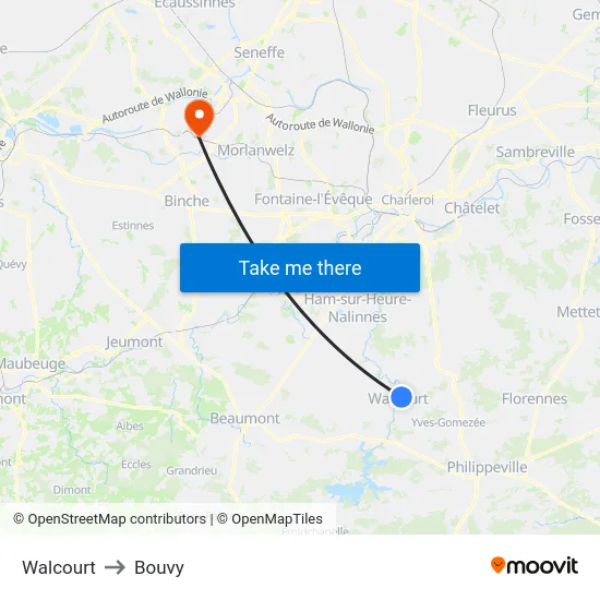 Walcourt to Bouvy map