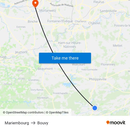 Mariembourg to Bouvy map