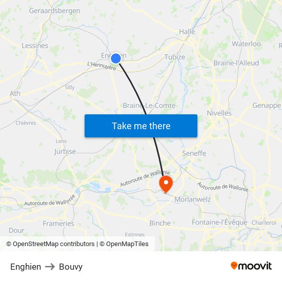 Enghien to Bouvy map