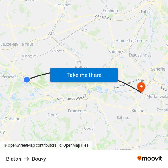 Blaton to Bouvy map