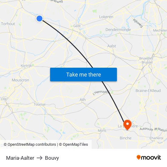 Maria-Aalter to Bouvy map