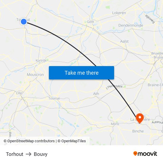 Torhout to Bouvy map