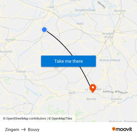 Zingem to Bouvy map