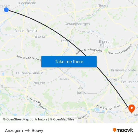Anzegem to Bouvy map