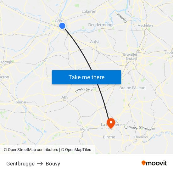 Gentbrugge to Bouvy map