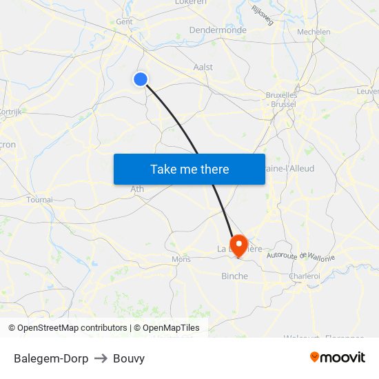 Balegem-Dorp to Bouvy map