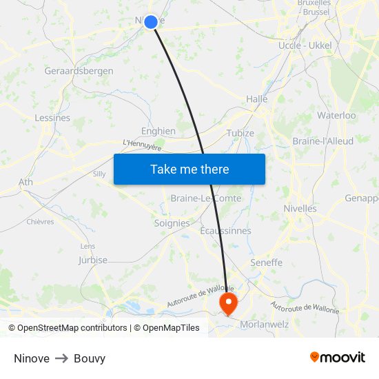 Ninove to Bouvy map