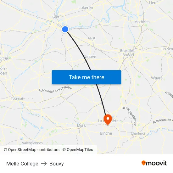Melle College to Bouvy map