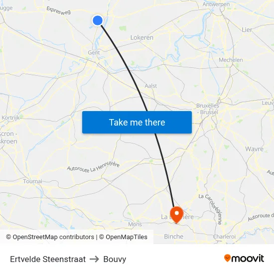Ertvelde Steenstraat to Bouvy map