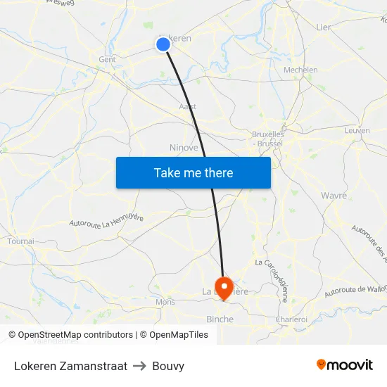 Lokeren Zamanstraat to Bouvy map