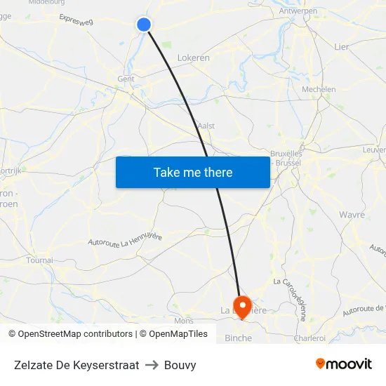 Zelzate De Keyser Street to Bouvy map