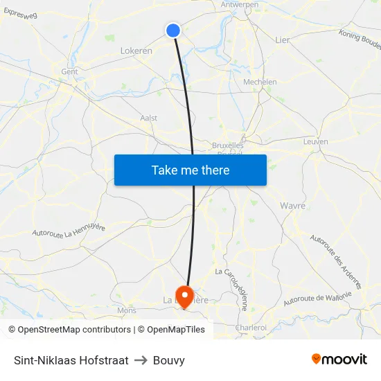 Sint-Niklaas Hofstraat to Bouvy map