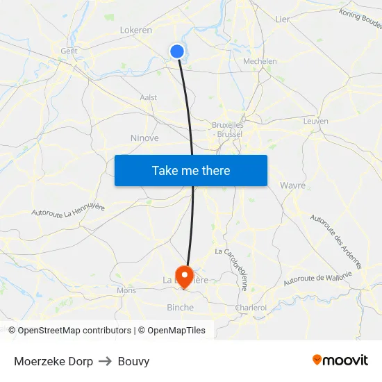 Moerzeke Dorp to Bouvy map