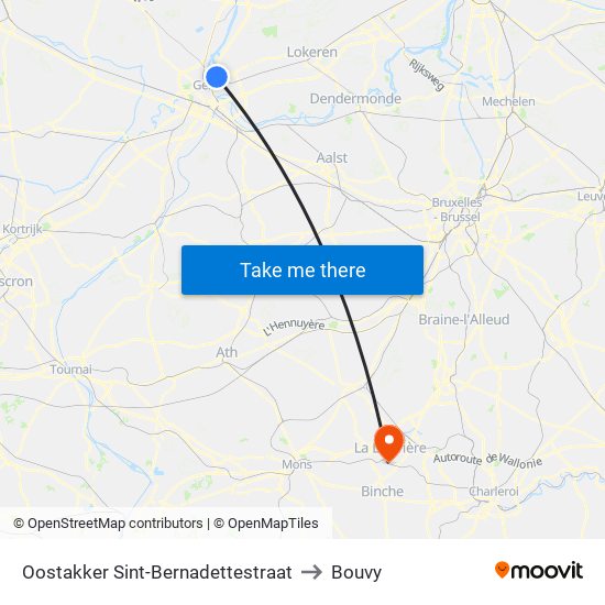 Oostakker Sint-Bernadettestraat to Bouvy map